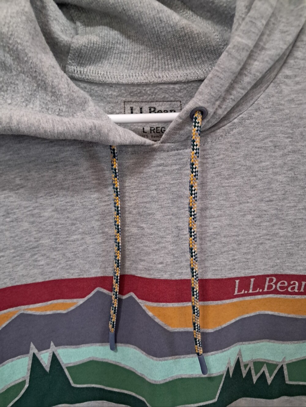 Women's Large L.L. Bean Sweatshirt Hoodie Gray with Stripes Thumbholes Pullover - Picture 3 of 8